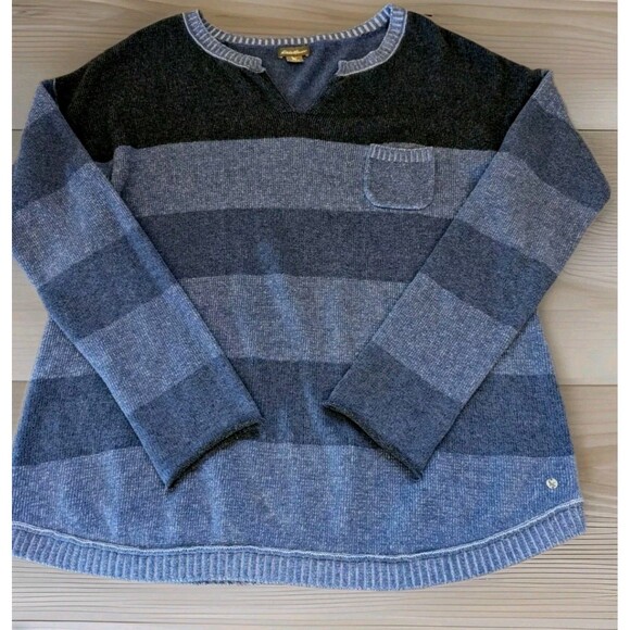 Eddie Bauer Women's Striped Sweater V-Neck Pocket Size Large - Picture 1 of 7